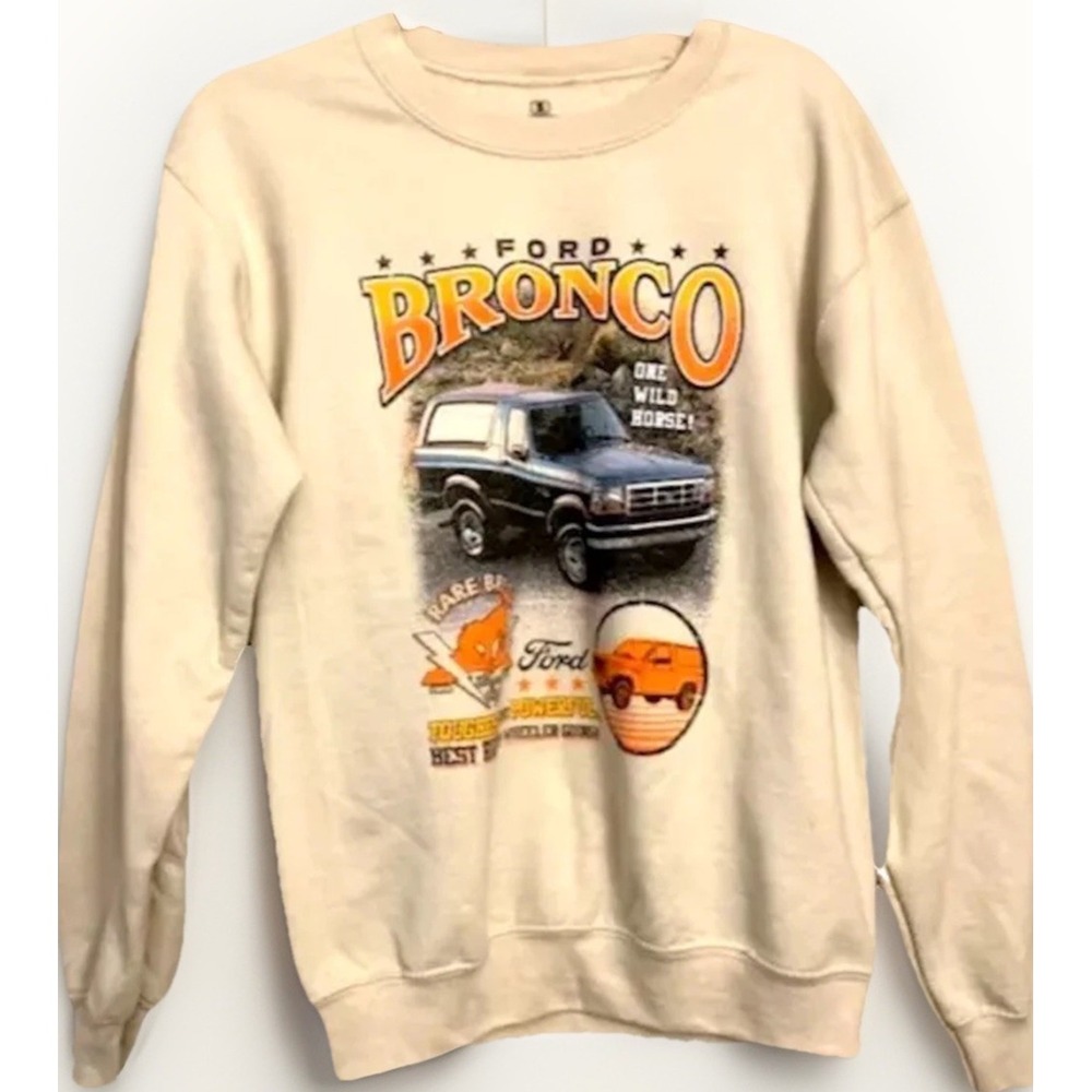 Vintage Ford Bronco Graphic Crewneck Sweatshirt Mens Small Off Road 4x4 Bro Tan